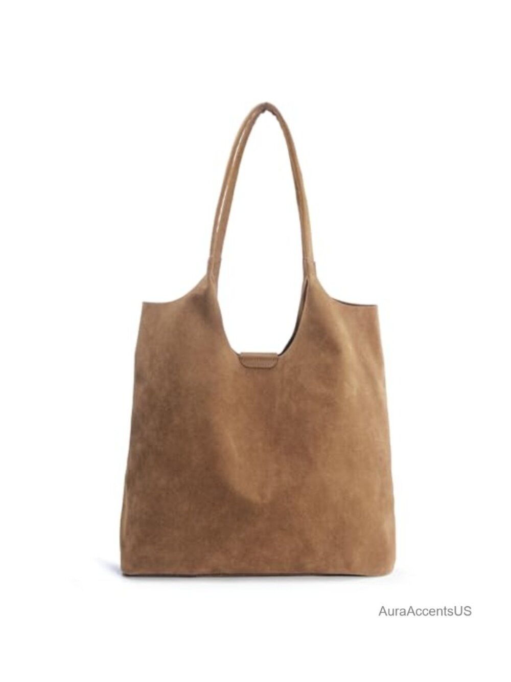 Faux Suede Hobo Tote Bag with Magnetic Closure - Lightweight Vegan Leather